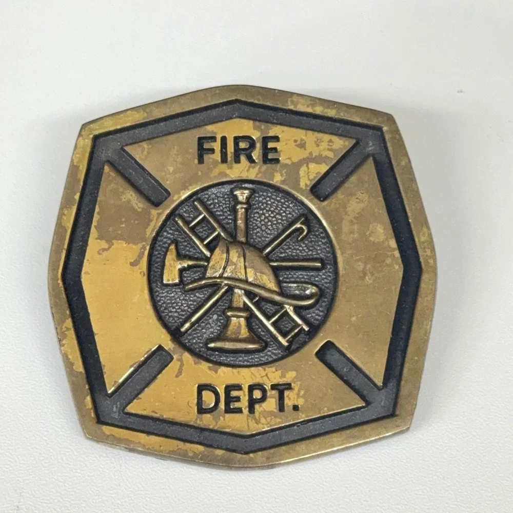 Vintage 1978 BTS Solid Brass Fire Dept Belt Buckle Made in USA Firefighter